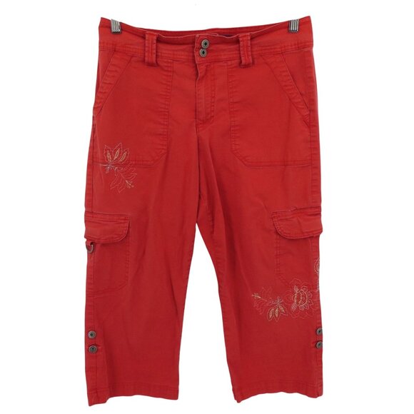 Gloria Vanderbilt Women 10 Orange Red Floral Flower Cargo Cropped Capri Pants - Picture 1 of 14